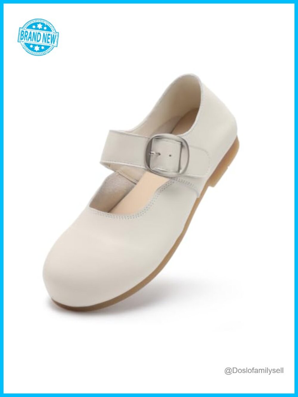 Women's Mary Jane Flats Cow Leather Round Toe Slip-On Buckle